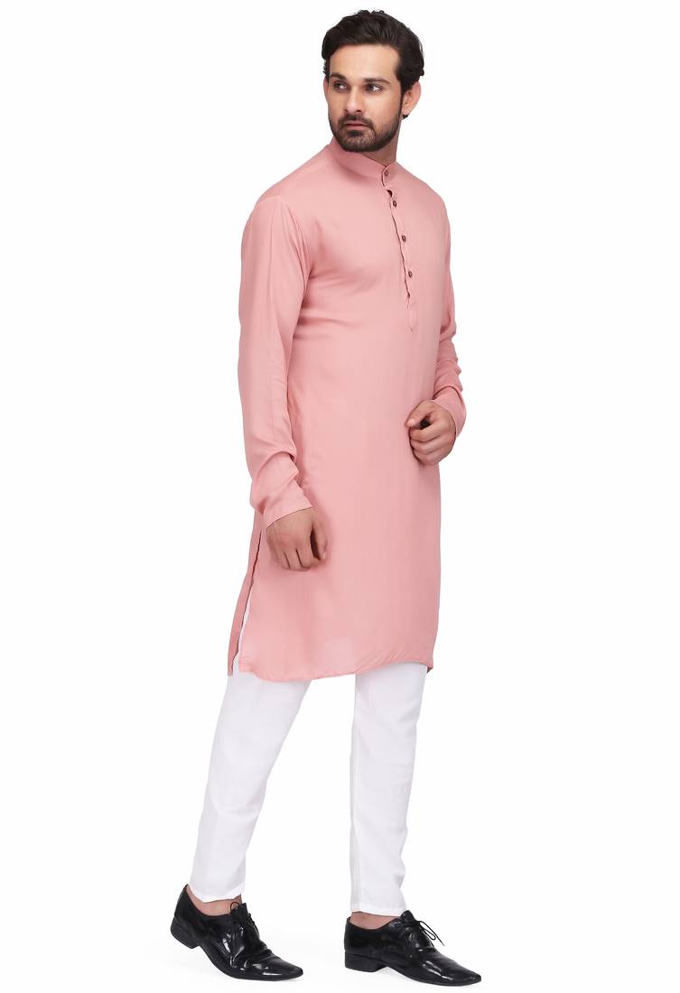 Elegent dusty pink rayon long kurta with white pants