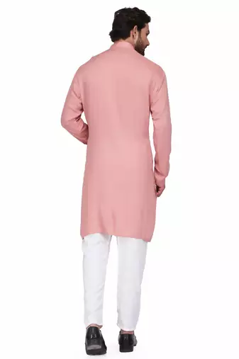 Elegent dusty pink rayon long kurta with white pants