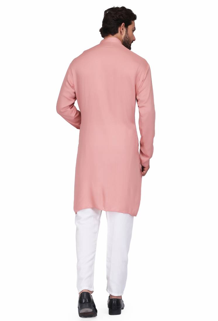 Elegent dusty pink rayon long kurta with white pants