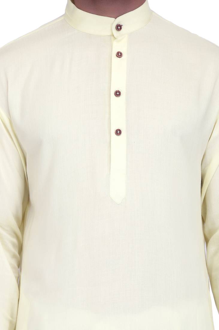 Lemon yellow rayon long kurta with white pants