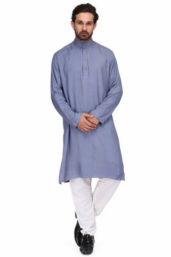 Elegent grey rayon long kurta with white pants