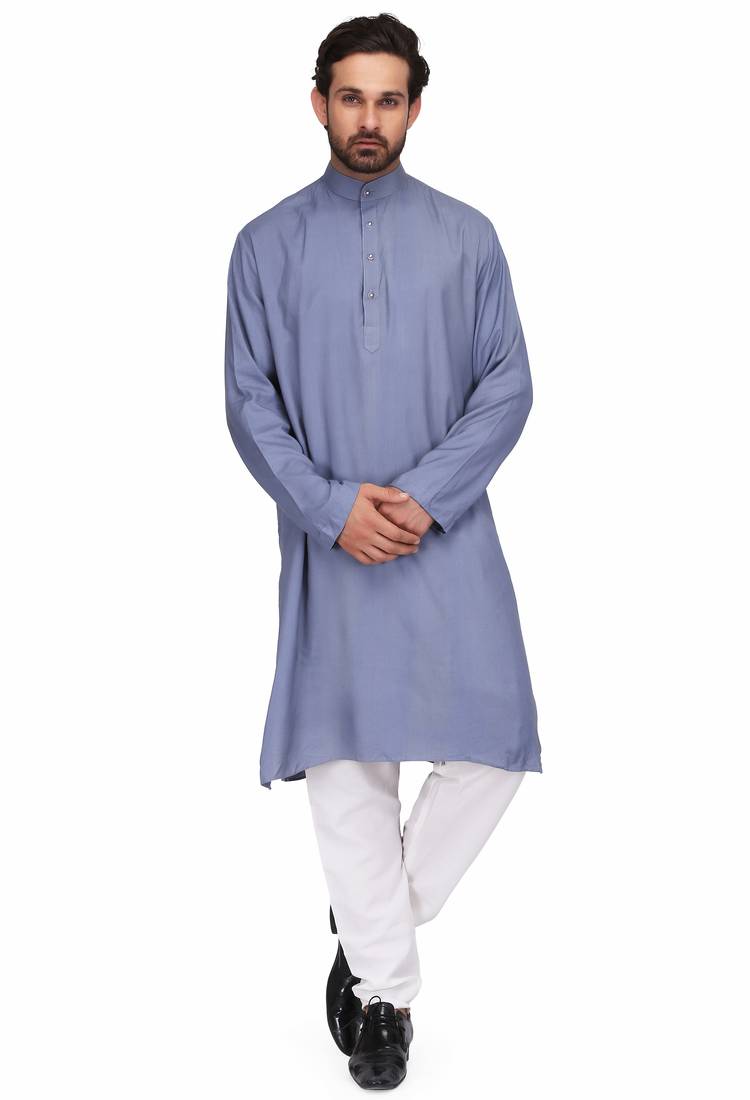 Elegent grey rayon long kurta with white pants