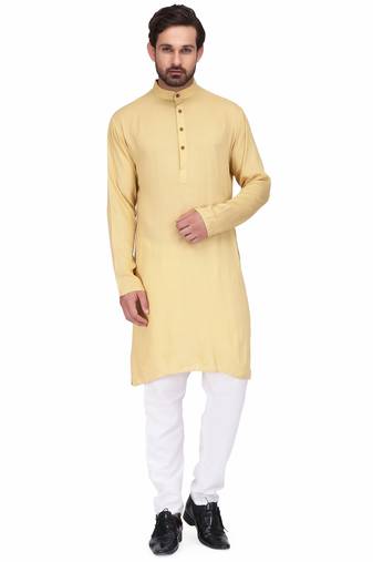 Elegent yellow rayon long kurta with white pants