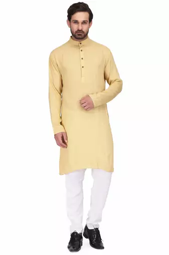 Elegent yellow rayon long kurta with white pants