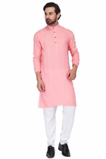 Elegent pink rayon long kurta with white pants