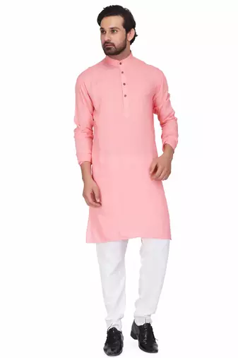 Elegent pink rayon long kurta with white pants