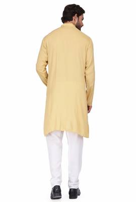 Elegent yellow rayon long kurta with white pants 3