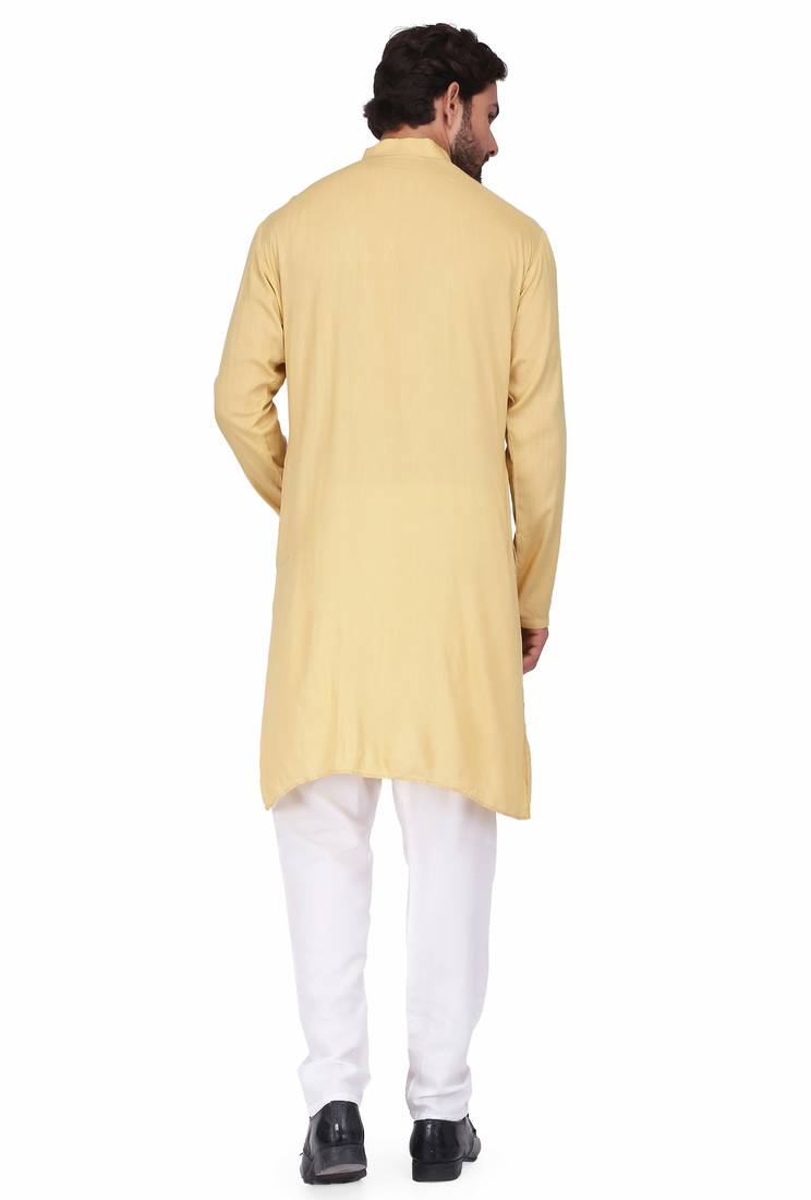 Elegent yellow rayon long kurta with white pants