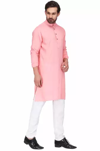 Elegent pink rayon long kurta with white pants