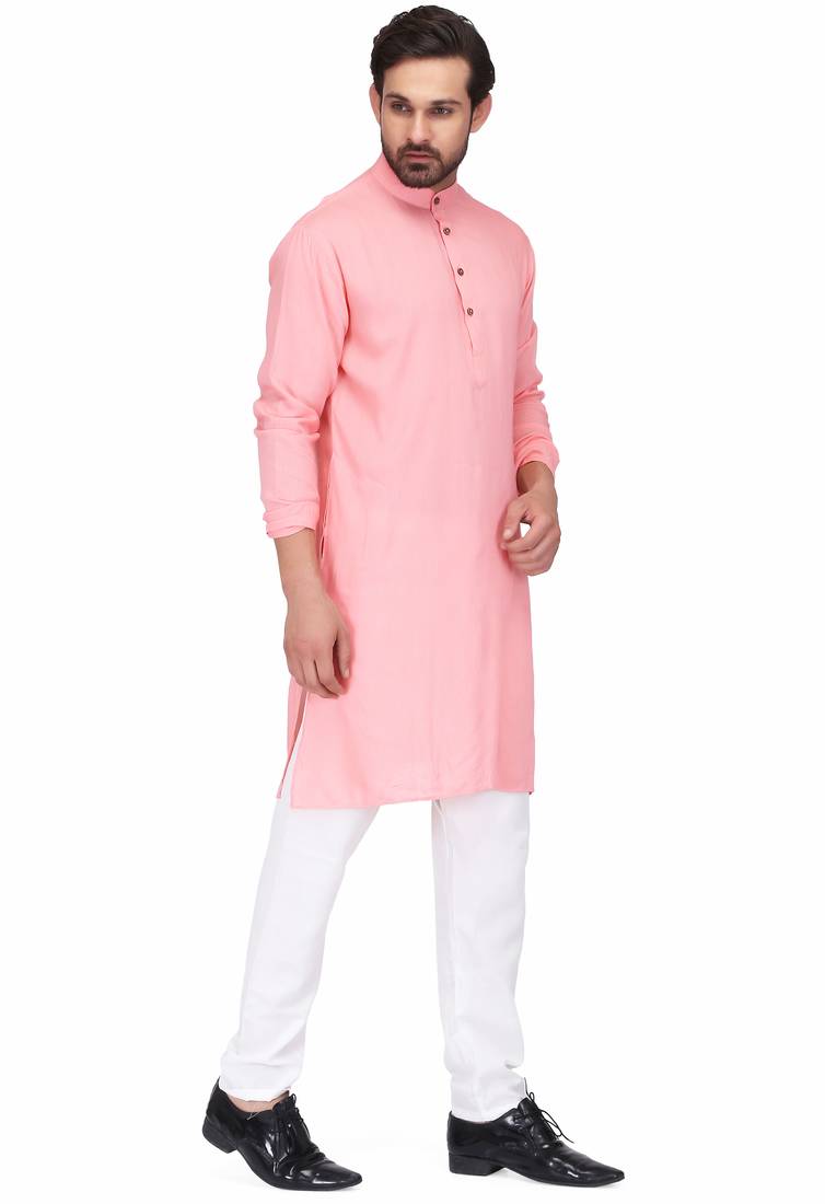 Elegent pink rayon long kurta with white pants