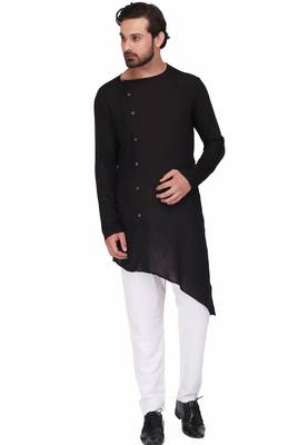 Designer black rayon kurta set with white pants 1