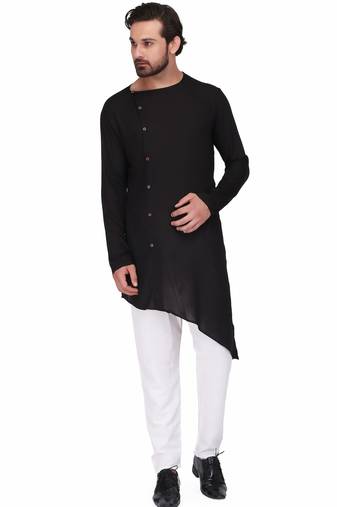 Designer black rayon kurta set with white pants