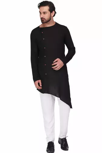 Designer black rayon kurta set with white pants