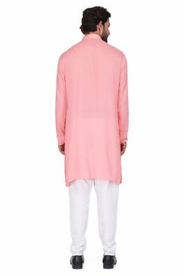 Elegent pink rayon long kurta with white pants 3