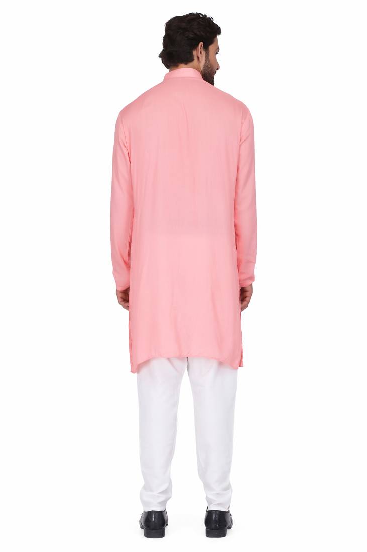 Elegent pink rayon long kurta with white pants