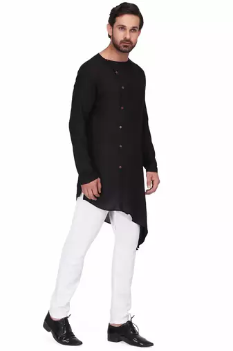 Designer black rayon kurta set with white pants