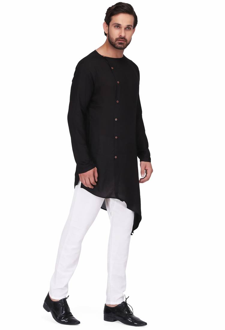 Designer black rayon kurta set with white pants
