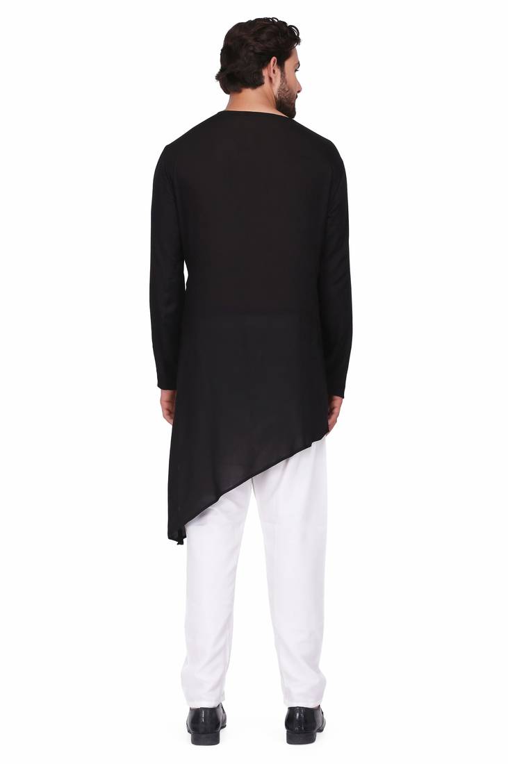 Designer black rayon kurta set with white pants