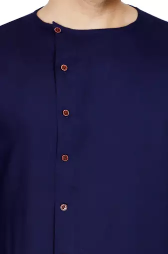 Designer navy blue rayon kurta set with white pants