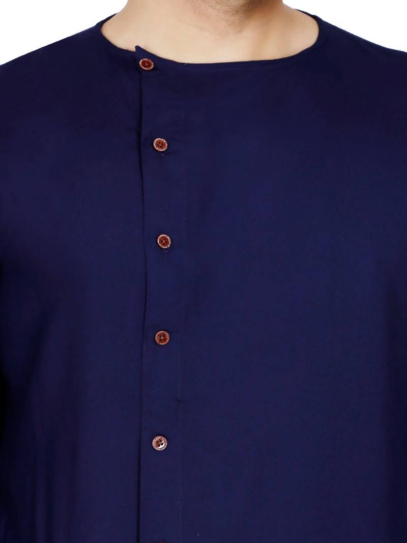 Designer navy blue rayon kurta set with white pants