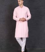 Baby pink cotton kurta set with stylish white pants
