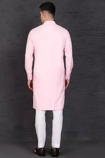 Baby pink cotton kurta set with stylish white pants