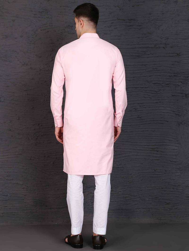 Baby pink cotton kurta set with stylish white pants