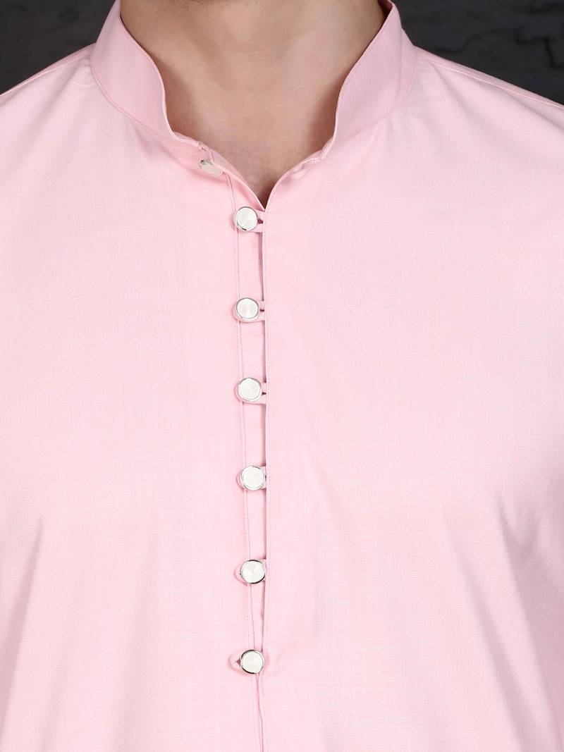 Baby pink cotton kurta set with stylish white pants