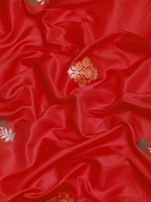 Red Jacquard Silk Zari Woven Border & Buta Work Saree With Unstitched Blouse Piece 4
