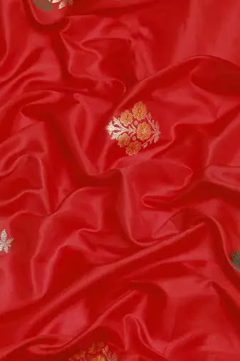 Red Jacquard Silk Zari Woven Border & Buta Work Saree With Unstitched Blouse Piece