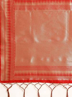Red Jacquard Silk Zari Woven Border & Buta Work Saree With Unstitched Blouse Piece 5