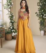 Yellow Art Silk Embroidery Sequence Work Kurta Palazzo Dupatta For Women