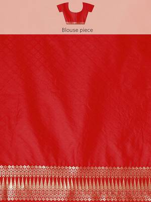 Red Jacquard Silk Zari Woven Border & Buta Work Saree With Unstitched Blouse Piece 6