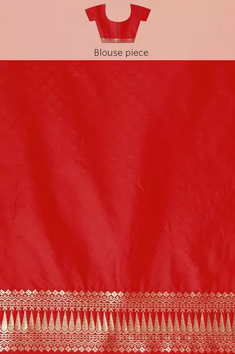 Red Jacquard Silk Zari Woven Border & Buta Work Saree With Unstitched Blouse Piece