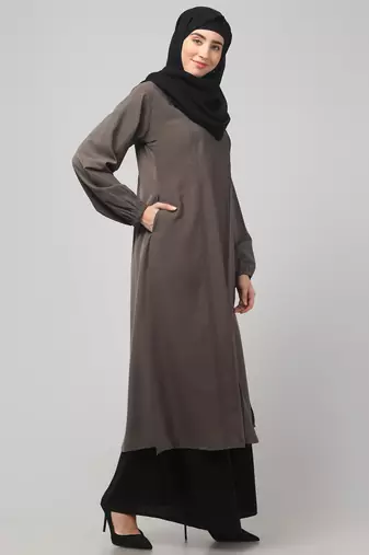 Womens abaya Dress with Elasticated Sleeves    Side pocket