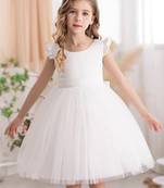 White solid net fit & flare party dress for girls