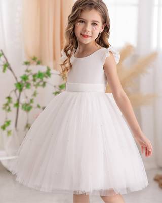 White solid net fit & flare party dress for girls 2