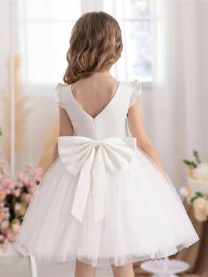 White solid net fit & flare party dress for girls 4