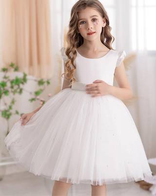 White solid net fit & flare party dress for girls 5