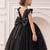 Black solid net fit & flare party dress for girls