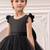 Black solid net fit & flare party dress for girls