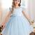 Blue solid net fit & flare party dress for girls