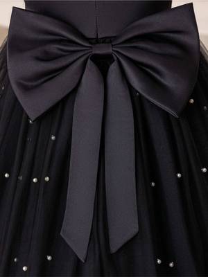 Black solid net fit & flare party dress for girls 5