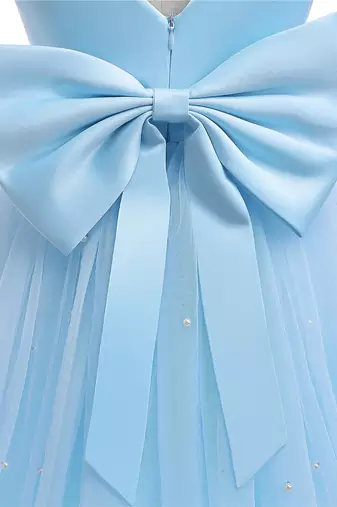 Blue solid net fit & flare party dress for girls