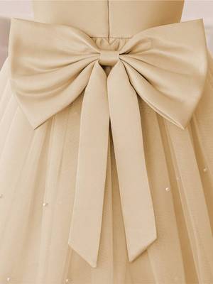 Cream solid net fit & flare party dress for girls 4