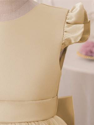 Cream solid net fit & flare party dress for girls 5
