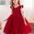Red solid net fit & flare party dress for girls