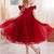 Red solid net fit & flare party dress for girls