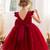 Red solid net fit & flare party dress for girls