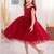 Red solid net fit & flare party dress for girls